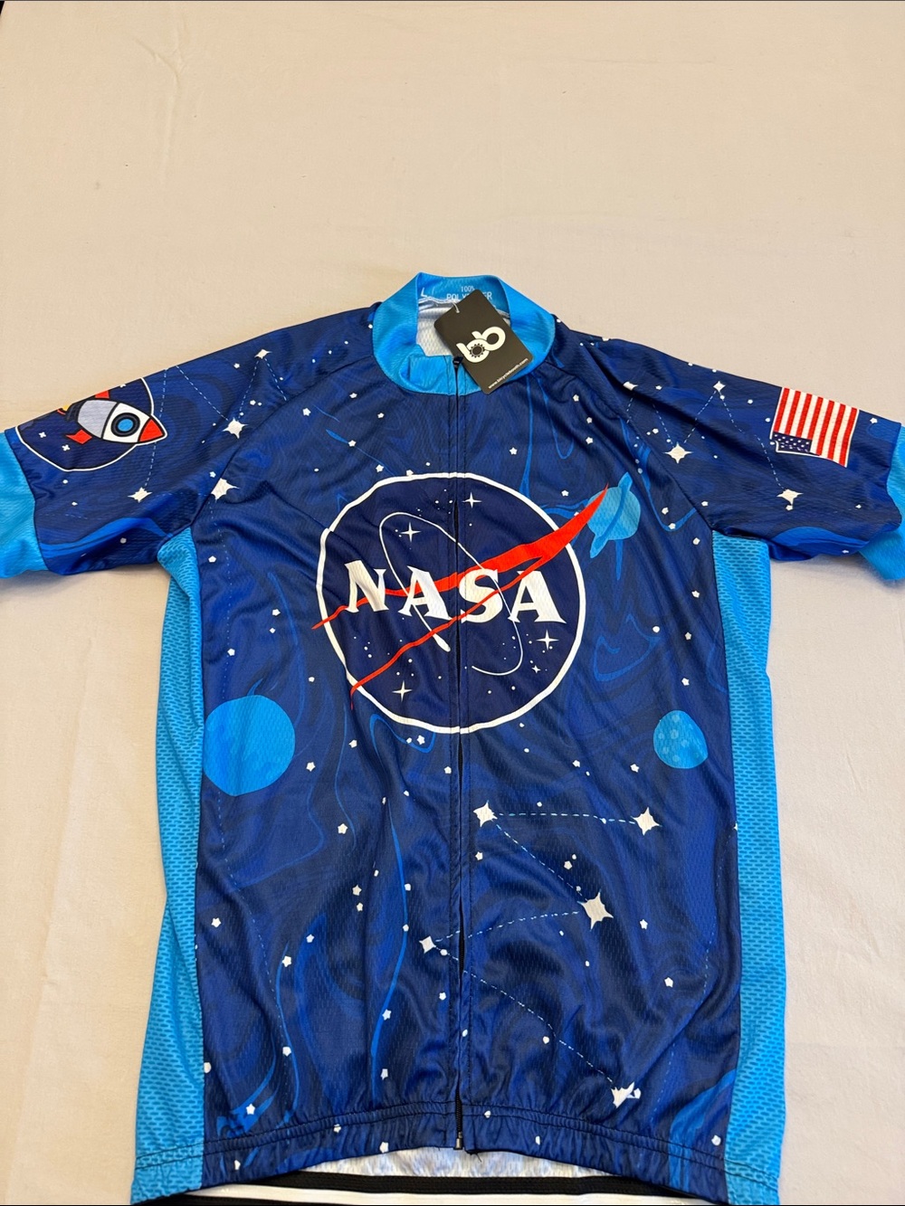 New with Tag NASA Space Graphic Bicycle Booth Cycling  Jersey size Large - Blue